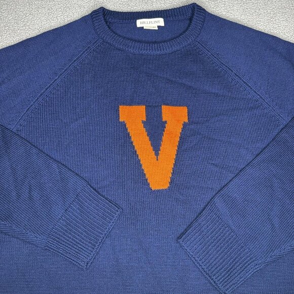 Hillflint Sweater Mens L Navy Merino Wool Collegiate V Letter Virginia State - Picture 3 of 13